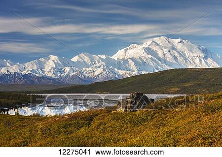Scenic autumn view of Mt. McKinley and Wonder Lake partially covered with ice, Denali National Park, Interior Alaska View Large Photo Image Stock Image - Scenic autumn view of Mt. McKinley and Wonder Lake partially covered with ice, Denali National Park, Interior Alaska. Fotosearch
