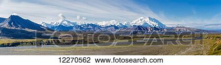 Scenic panorama view of Mt. McKinley and the Thorofare River Valley in Denali National Park, Interior Alaska, Fall, USA View Large Photo Image Stock Image - Scenic panorama view of Mt. McKinley and the Thorofare River Valley in Denali National Park, Interior Alaska, Fall, USA. Fotosearch