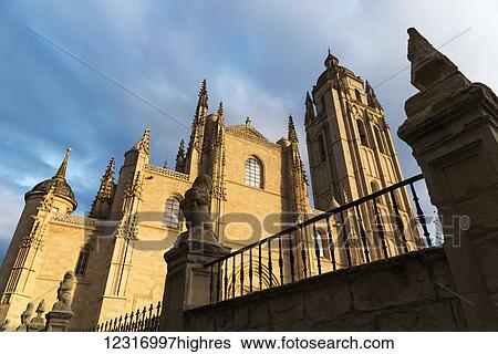 Stock Photograph - Segovia's Cathedral and it's tower; Segovia, Castilla Leon, Spain. Fotosearch