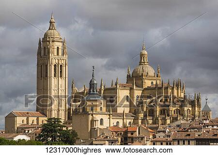 Stock Photograph - Segovia's Cathedral and its tower; Segovia, Castilla Leon, Spain. Fotosearch