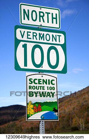 Sign along route 100 in autumn; Vermont, United States of America View Large Photo Image Stock Photograph - Sign along route 100 in autumn; Vermont, United States of America. Fotosearch