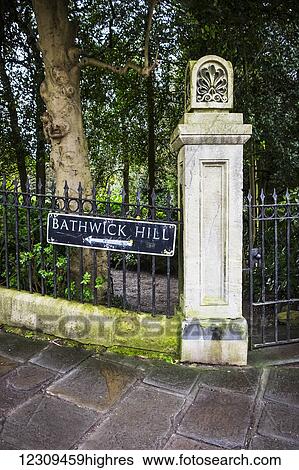 Stock Photograph - Sign pointing towards Bathwick Hill; Bath, Somerset, England. Fotosearch