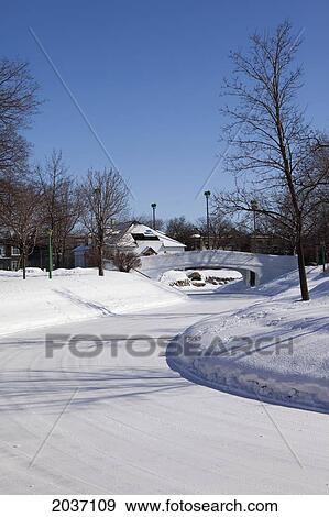 Stock Photo - Skating Ring In Parc Saint Viateur, Wintertime, Montreal, Quebec.. Fotosearch