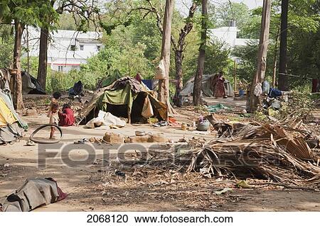 Stock Image - Slum Dwellers, Patna, Bihar, India. Fotosearch