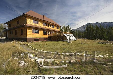 Stock Photo - Solar Energy Powered Lodge In The Canadian Rockies, Kootenay Plains, Bighorn Wildlands, Alberta. Fotosearch
