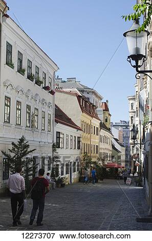 Stock Photo - Spittelberggasse, pedestrian street in the centre of town; Vienna, Italy. Fotosearch