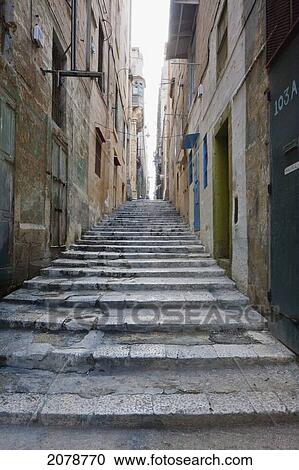 Stairs In The Old Town, Valletta, Malta View Large Photo Image Stock Image - Stairs In The Old Town, Valletta, Malta. Fotosearch