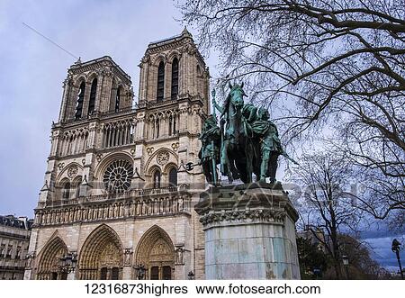 Statue of Charlemagne in front of the Notre Dame Cathedral; Paris, France View Large Photo Image Stock Photograph - Statue of Charlemagne in front of the Notre Dame Cathedral; Paris, France. Fotosearch