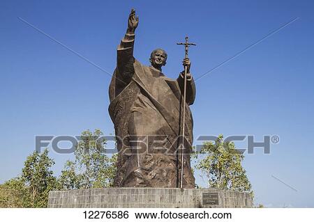Stock Photograph - Statue of Pope John Paul II; Dili, East Timor. Fotosearch