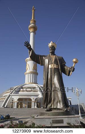 Stock Photo - Statue of Turkmen hero and Monument of Independence, Independence Park; Ashgabad, Turkmenistan. Fotosearch
