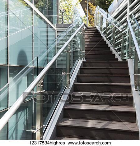 Stock Photograph - Steps with glass railings; Seoul, South Korea. Fotosearch