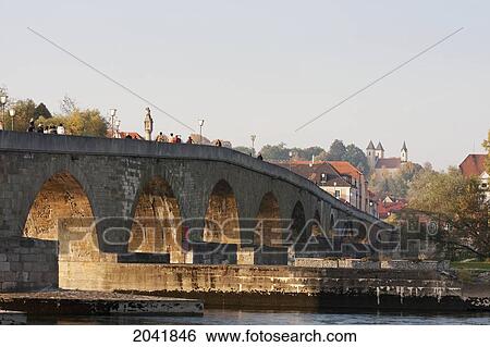 Stock Photograph - Stone Bridge, Regensburg, Bavaria, Germany. Fotosearch