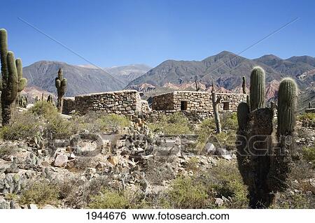 Stock Photograph - Stone Houses At The Pre-Columbian Fortification Of Pucará De Tilcara, Jujuy, Argentina. Fotosearch