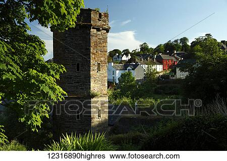 Stock Photograph - Stone tower in Castletownshend village on the Wild Atlantic Way, West Cork; County Cork, Ireland. Fotosearch