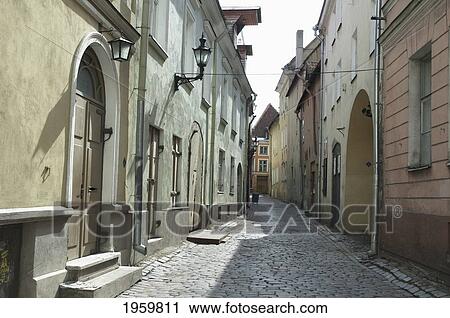 Stock Image - Street Scene In The Old Town Of Tallinn, Estonia. Fotosearch