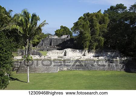 Stock Photograph - Structure A11 (background), Xunantunich Mayan Ruins, outside San Ignacio; Belize. Fotosearch