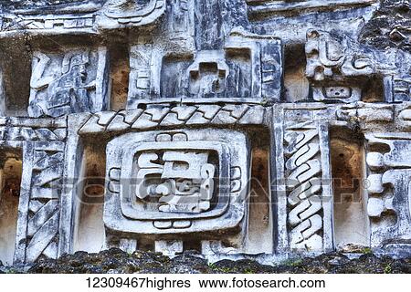 Stock Photograph - Stucco Frieze, Castillo, Xunantunich Mayan Ruins, near San Ignacio; Belize. Fotosearch