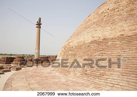 Stupa And Ashoka Pillar In Vaishali, Bihar, India View Large Photo Image Stock Photo - Stupa And Ashoka Pillar In Vaishali, Bihar, India. Fotosearch