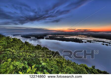 Summer sunrise over the Mississippi River from Pikes Peak State Park, near McGregor; Iowa, United States of America View Large Photo Image Stock Image - Summer sunrise over the Mississippi River from Pikes Peak State Park, near McGregor; Iowa, United States of America. Fotosearch