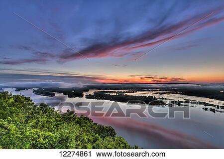 Summer sunrise over the Mississippi River from Pikes Peak State Park, near McGregor; Iowa, United States of America View Large Photo Image Stock Image - Summer sunrise over the Mississippi River from Pikes Peak State Park, near McGregor; Iowa, United States of America. Fotosearch