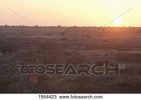Stock Image - Sunset Over Sangha, Mali. Fotosearch