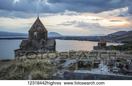 Surp Arakelots (Holy Apostles Church) and Surp Astvatsatsin (Holy Mother of God Church) of the Sevanavank (Sevank Monastery) overlooking Lake Sevan; Gegharkunik Province, Armenia View Large Photo Image Stock Photograph - Surp Arakelots (Holy Apostles Church) and Surp Astvatsatsin (Holy Mother of God Church) of the Sevanavank (Sevank Monastery) overlooking Lake Sevan; Gegharkunik Province, Armenia. Fotosearch