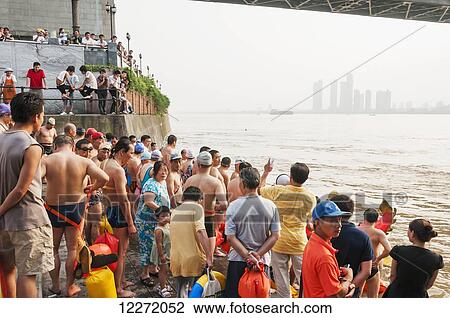 Stock Image - Swimming in the Yangtze river; Wuhan, Hubei, China. Fotosearch