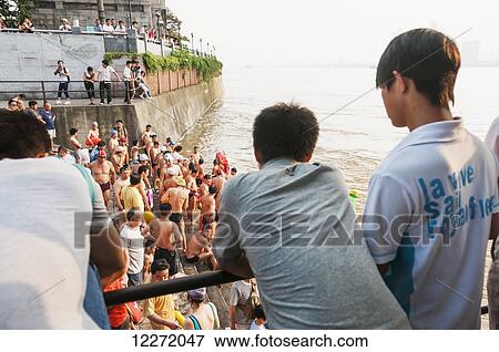 Stock Photo - Swimming in the Yangtze river; Wuhan, Hubei province, China. Fotosearch