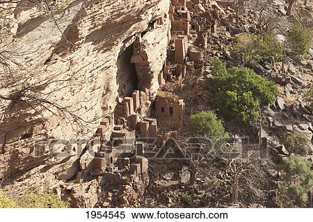 Stock Photography - Telem houses on the Bandiagara Escarpment, Bongo, Mali. Fotosearch