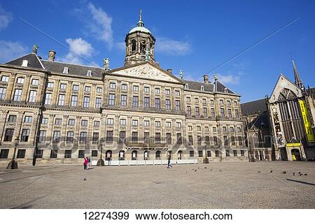 Stock Photo - The Royal Palace, originally the Town Hall, built in 1648, Dam Square; Amsterdam, Holland. Fotosearch
