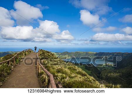 Stock Photograph - The spectacular view from Sete Cidades; Sao Miguel, Azores, Portugal. Fotosearch