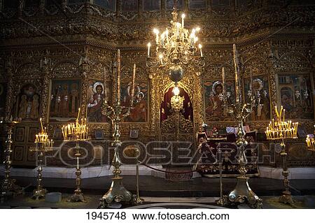The Woodcut Iconostasis Of The Nativity Of The Virgin Church. Its Execution Started In 1839 By A. Teladour. In The Mid-19Th Century The Iconostasis Was Laid With Gold And Some Of Its Elements Painted In Color, Rila Monastery, Blagoevgrad, Bulgaria View Large Photo Image Stock Photo - The Woodcut Iconostasis Of The Nativity Of The Virgin Church. Its Execution Started In 1839 By A. Teladour. In The Mid-19Th Century The Iconostasis Was Laid With Gold And Some Of Its Elements Painted In Color, Rila Monastery, Blagoevgrad, Bulgaria. Fotosearch