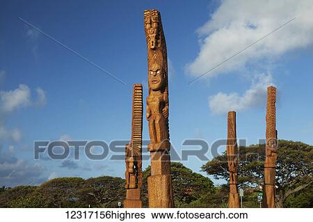 Tikis at Ke Kahua O Kaneiolouma, Hawaiian Heritage Site circa 1400, ancient heiau spiritual 13 acre complex currently being restored; Poipu, Kauai, Hawaii, United States of America View Large Photo Image Stock Photograph - Tikis at Ke Kahua O Kaneiolouma, Hawaiian Heritage Site circa 1400, ancient heiau spiritual 13 acre complex currently being restored; Poipu, Kauai, Hawaii, United States of America. Fotosearch