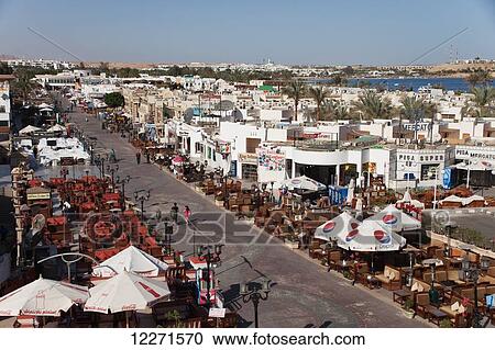 Stock Image - Tourist restaurants, Naama Bay; Sharm el-Sheikh, Egypt. Fotosearch
