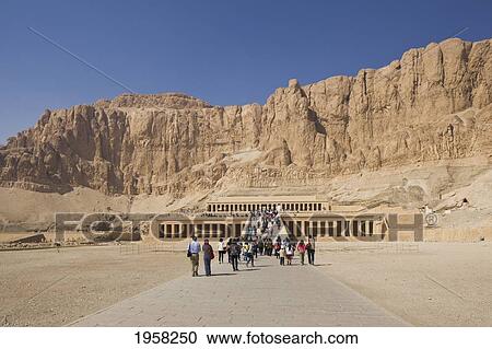 Stock Image - Tourists At Hatshepsut's Mortuary Temple; Luxor, Egypt. Fotosearch