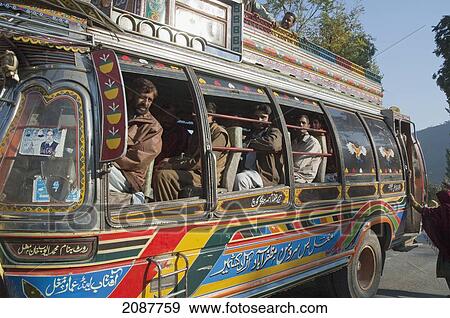 Stock Photo - Traditionally Decorated Pakistani Bus (Larri), Tandali, Azad Kashmir, Pakistan. Fotosearch