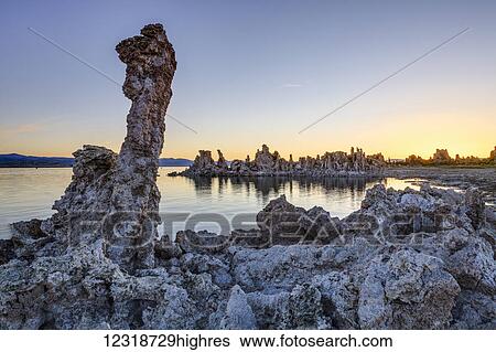 Stock Photograph - Tufa formations at dawn, Mono Lake; Lee Vining, California, United States of America. Fotosearch