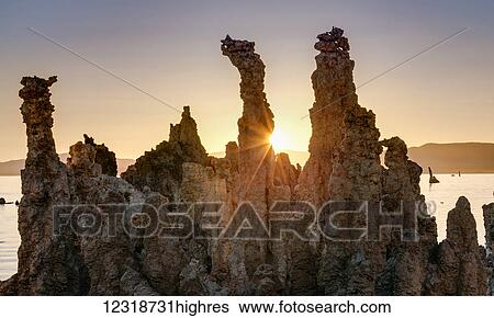 Stock Photograph - Tufa formations at sunrise, Mono Lake; Lee Vining, California, United States of America. Fotosearch