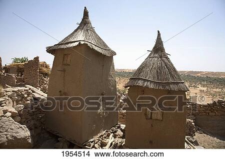 Picture - Two Granary in Irelli, Bandiagra Escarpment, Mali. Fotosearch