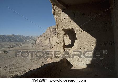 Stock Photo - Upper Gallery By The Niche Of The Small Buddha (38 Meters - Destroyed By The Taliban In 2001) In Bamiyan, Bamian Province, Afghanistan. Fotosearch