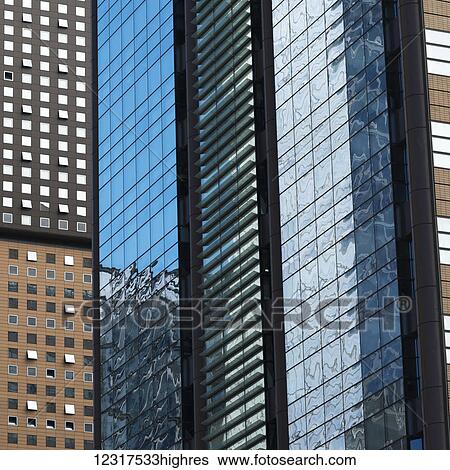 Stock Photograph - Various facades of skyscrapers; Seoul, South Korea. Fotosearch