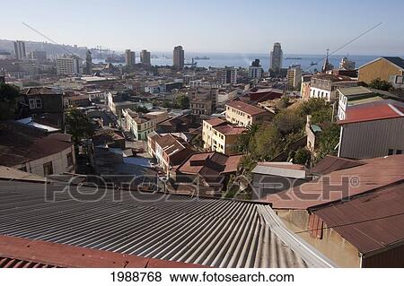 Stock Photo - View From Cerro La Cruz, Valparaiso, Valparaiso Region, Chile. Fotosearch