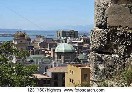 Stock Photograph - View of gulf of Cagliari from Quartiere Castello, historic centre; Cagliari, Sardinia, Italy. Fotosearch