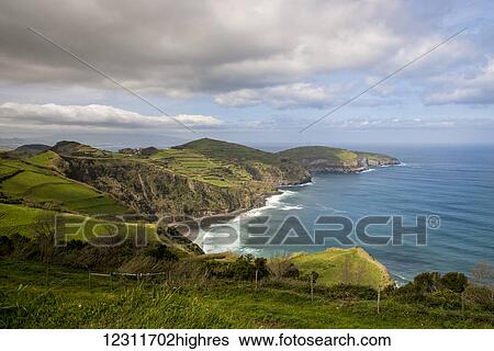 Stock Photograph - View of Santa Iria bay; Sao Miguel, Azores, Portugal. Fotosearch