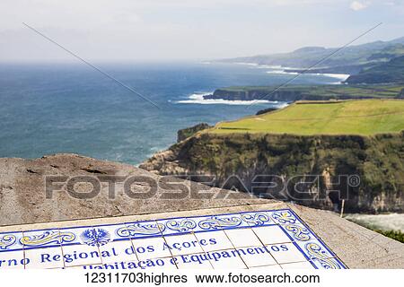 Stock Photograph - View of Santa Iria bay; Sao Miguel, Azores, Portugal. Fotosearch