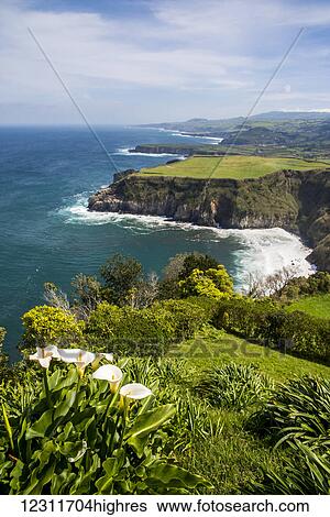 Stock Photograph - View of Santa Iria bay; Sao Miguel, Azores, Portugal. Fotosearch