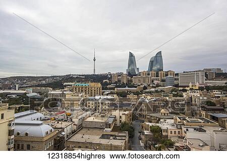 Stock Photograph - View of the old city from the interior of the Maiden Tower; Baku, Azerbaijan. Fotosearch
