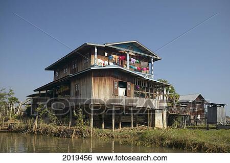 Village House On Lake, Inle Lake, Myanmar (Burma) View Large Photo Image Stock Photograph - Village House On Lake, Inle Lake, Myanmar (Burma). Fotosearch