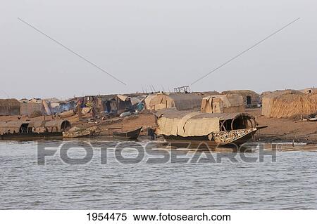 Stock Photography - Village on the Niger River between Lake Debo and Sebi, Mali. Fotosearch