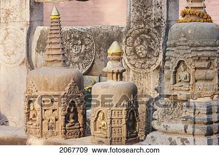 Stock Photo - Votive Stupas, Mahabodi Temple, Bodhgaya, Bihar, India. Fotosearch
